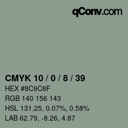 颜色代码: CMYK 10 / 0 / 8 / 39 | qconv.com