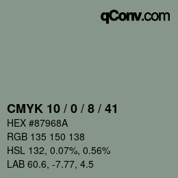 颜色代码: CMYK 10 / 0 / 8 / 41 | qconv.com