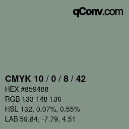 カラーコード: CMYK 10 / 0 / 8 / 42 | qconv.com