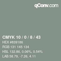 カラーコード: CMYK 10 / 0 / 8 / 43 | qconv.com