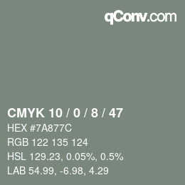 颜色代码: CMYK 10 / 0 / 8 / 47 | qconv.com