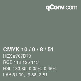 Color code: CMYK 10 / 0 / 8 / 51 | qconv.com