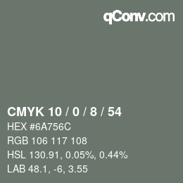Color code: CMYK 10 / 0 / 8 / 54 | qconv.com