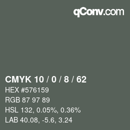 Color code: CMYK 10 / 0 / 8 / 62 | qconv.com