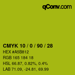 カラーコード: CMYK 10 / 0 / 90 / 28 | qconv.com