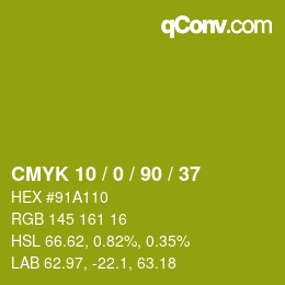 カラーコード: CMYK 10 / 0 / 90 / 37 | qconv.com