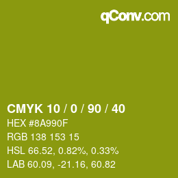 Color code: CMYK 10 / 0 / 90 / 40 | qconv.com