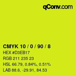 颜色代码: CMYK 10 / 0 / 90 / 8 | qconv.com