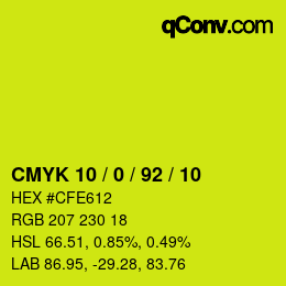 カラーコード: CMYK 10 / 0 / 92 / 10 | qconv.com