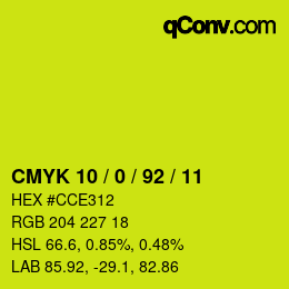 カラーコード: CMYK 10 / 0 / 92 / 11 | qconv.com