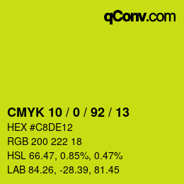 カラーコード: CMYK 10 / 0 / 92 / 13 | qconv.com