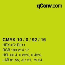カラーコード: CMYK 10 / 0 / 92 / 16 | qconv.com