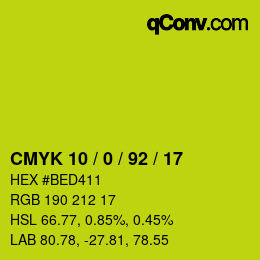 カラーコード: CMYK 10 / 0 / 92 / 17 | qconv.com
