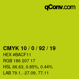 カラーコード: CMYK 10 / 0 / 92 / 19 | qconv.com