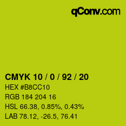 颜色代码: CMYK 10 / 0 / 92 / 20 | qconv.com