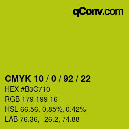 カラーコード: CMYK 10 / 0 / 92 / 22 | qconv.com