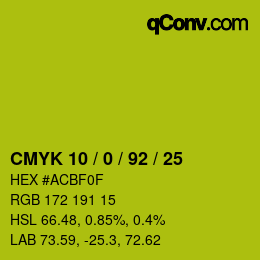 カラーコード: CMYK 10 / 0 / 92 / 25 | qconv.com