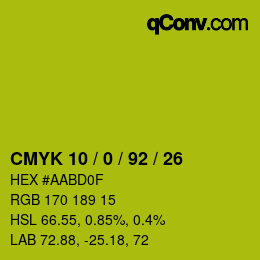 Color code: CMYK 10 / 0 / 92 / 26 | qconv.com