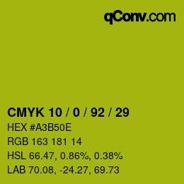 カラーコード: CMYK 10 / 0 / 92 / 29 | qconv.com