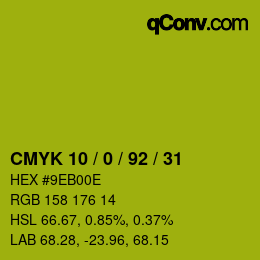 颜色代码: CMYK 10 / 0 / 92 / 31 | qconv.com