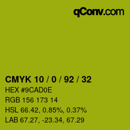 カラーコード: CMYK 10 / 0 / 92 / 32 | qconv.com
