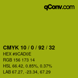 Color code: CMYK 10 / 0 / 92 / 32 | qconv.com