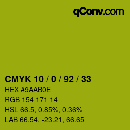 颜色代码: CMYK 10 / 0 / 92 / 33 | qconv.com