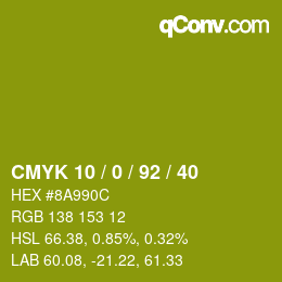 Farbcode: CMYK 10 / 0 / 92 / 40 | qconv.com