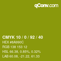 カラーコード: CMYK 10 / 0 / 92 / 40 | qconv.com