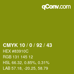 カラーコード: CMYK 10 / 0 / 92 / 43 | qconv.com