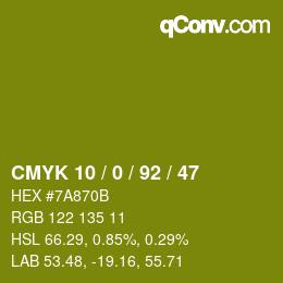 カラーコード: CMYK 10 / 0 / 92 / 47 | qconv.com