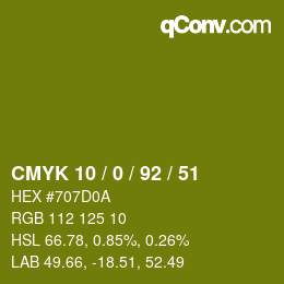 カラーコード: CMYK 10 / 0 / 92 / 51 | qconv.com