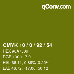 颜色代码: CMYK 10 / 0 / 92 / 54 | qconv.com