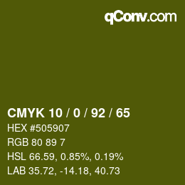 カラーコード: CMYK 10 / 0 / 92 / 65 | qconv.com