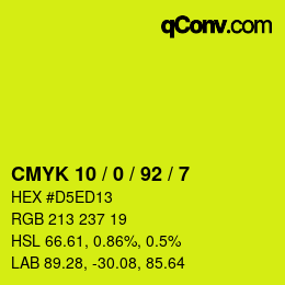 カラーコード: CMYK 10 / 0 / 92 / 7 | qconv.com