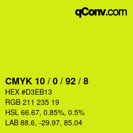カラーコード: CMYK 10 / 0 / 92 / 8 | qconv.com