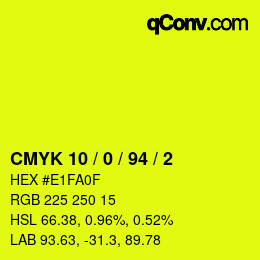 颜色代码: CMYK 10 / 0 / 94 / 2 | qconv.com