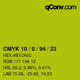 カラーコード: CMYK 10 / 0 / 94 / 23 | qconv.com
