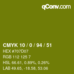 Color code: CMYK 10 / 0 / 94 / 51 | qconv.com