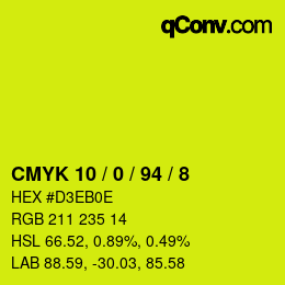 Color code: CMYK 10 / 0 / 94 / 8 | qconv.com