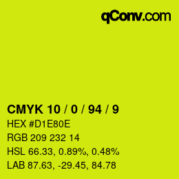 颜色代码: CMYK 10 / 0 / 94 / 9 | qconv.com