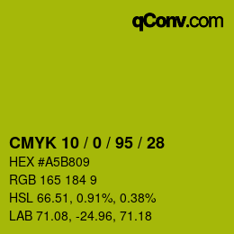 カラーコード: CMYK 10 / 0 / 95 / 28 | qconv.com