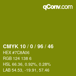 Color code: CMYK 10 / 0 / 96 / 46 | qconv.com