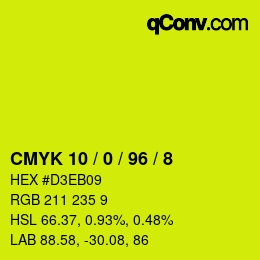 カラーコード: CMYK 10 / 0 / 96 / 8 | qconv.com