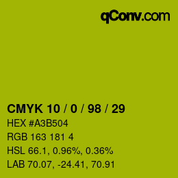 Farbcode: CMYK 10 / 0 / 98 / 29 | qconv.com