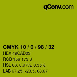 Color code: CMYK 10 / 0 / 98 / 32 | qconv.com