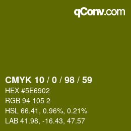 カラーコード: CMYK 10 / 0 / 98 / 59 | qconv.com