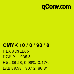 カラーコード: CMYK 10 / 0 / 98 / 8 | qconv.com