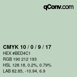 颜色代码: CMYK 10 / 0 / 9 / 17 | qconv.com