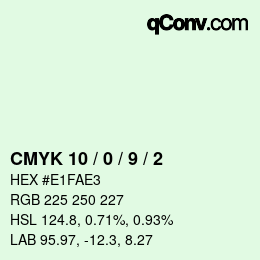 カラーコード: CMYK 10 / 0 / 9 / 2 | qconv.com